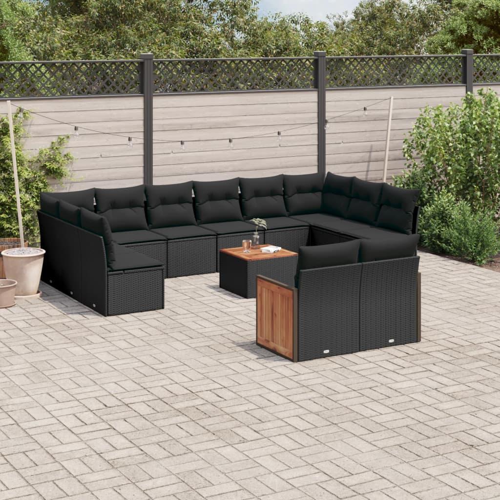 Sofasæt Til Haven 12 Dele Med Hynder Polyrattan Grå - Sort / Med bord