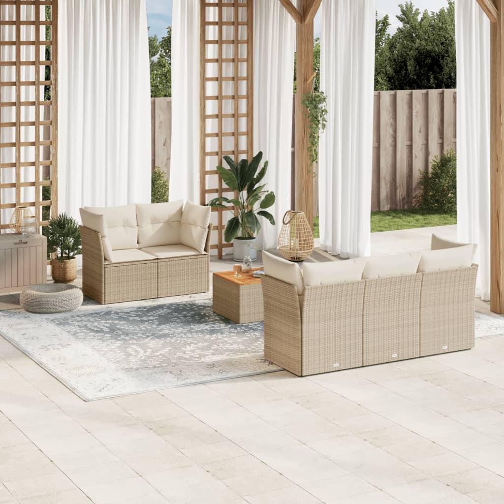 Sofasæt til haven 6 dele med hynder polyrattan beige