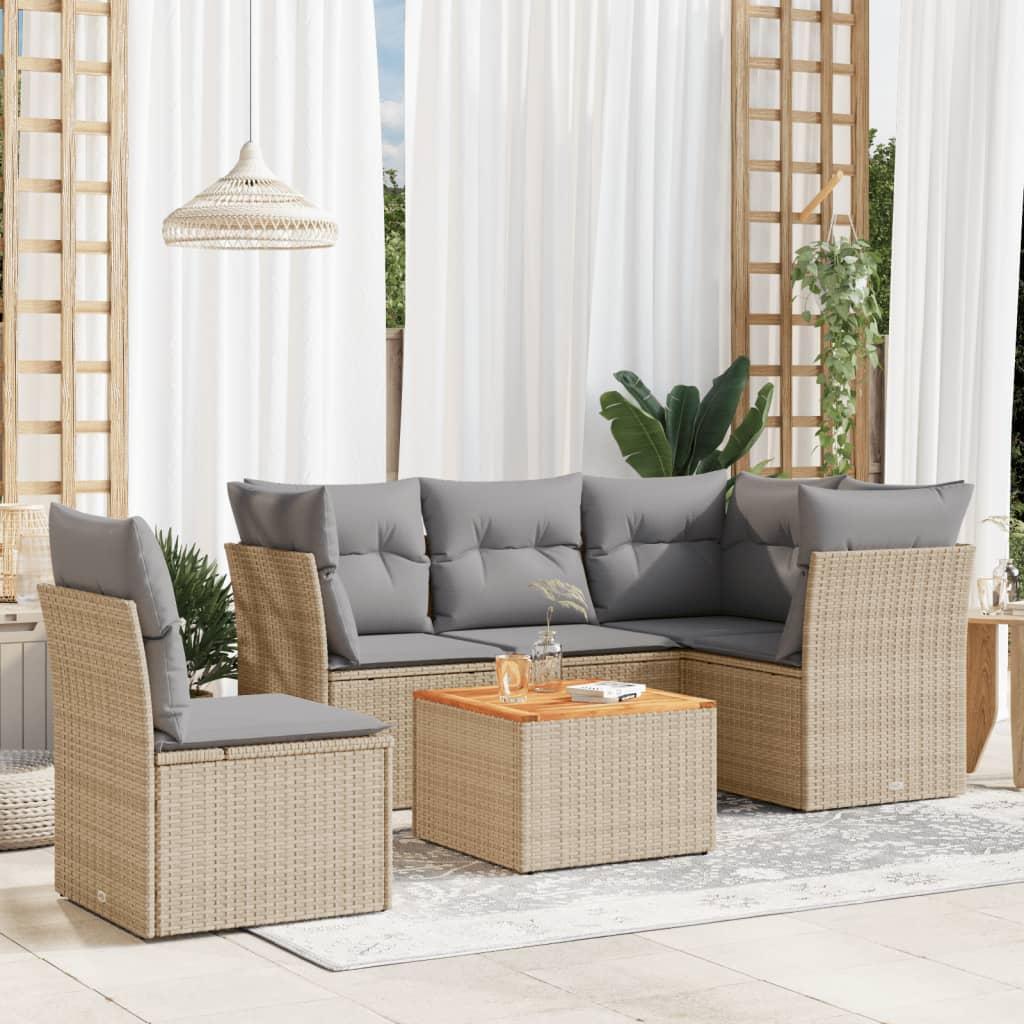 Havesofasæt 6 dele med hynder polyrattan beige billede