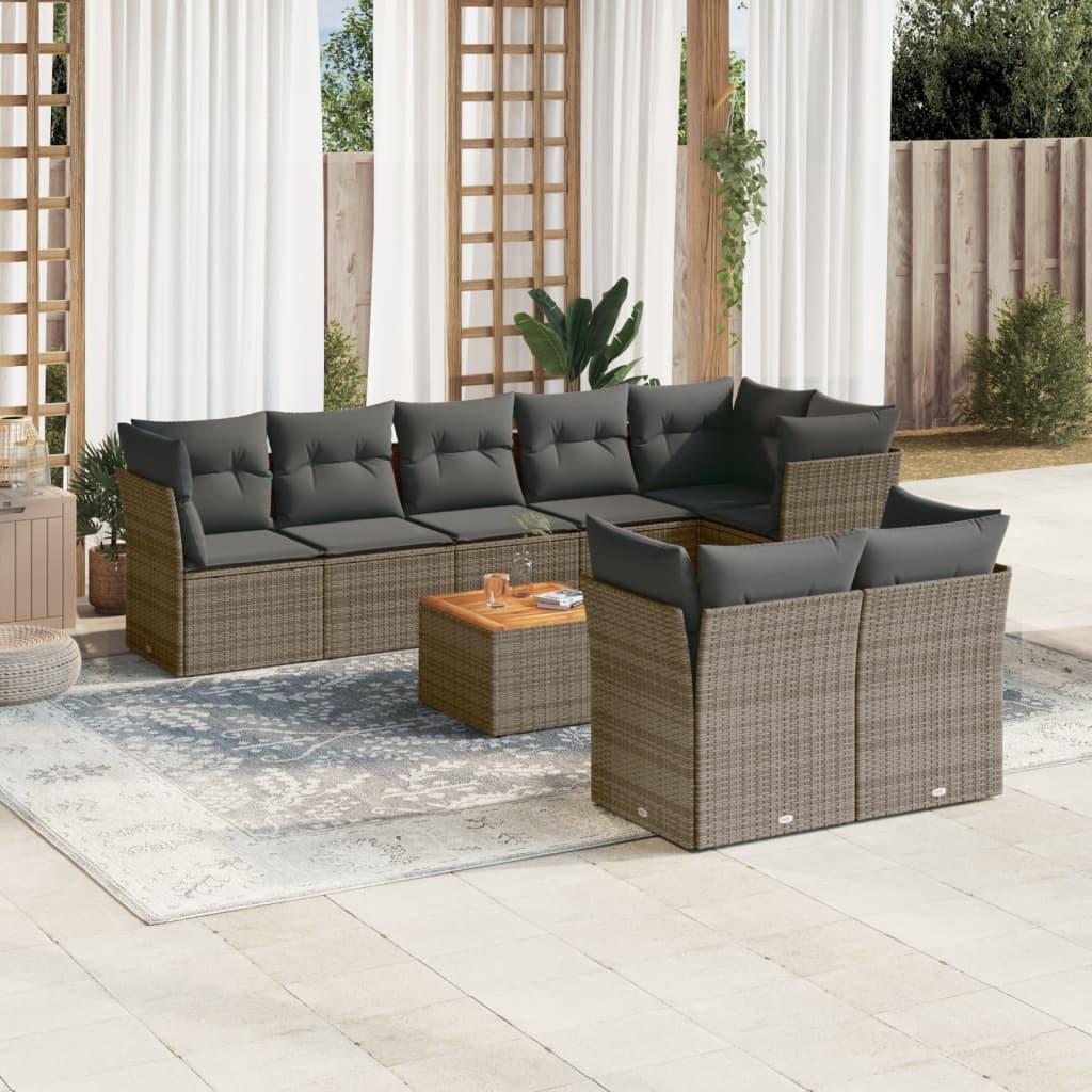 Sofasæt Til Haven 9 Dele Med Hynder Polyrattan Grå - grå og mørkegrå / 5x hjørnedel 3x midterdel bord
