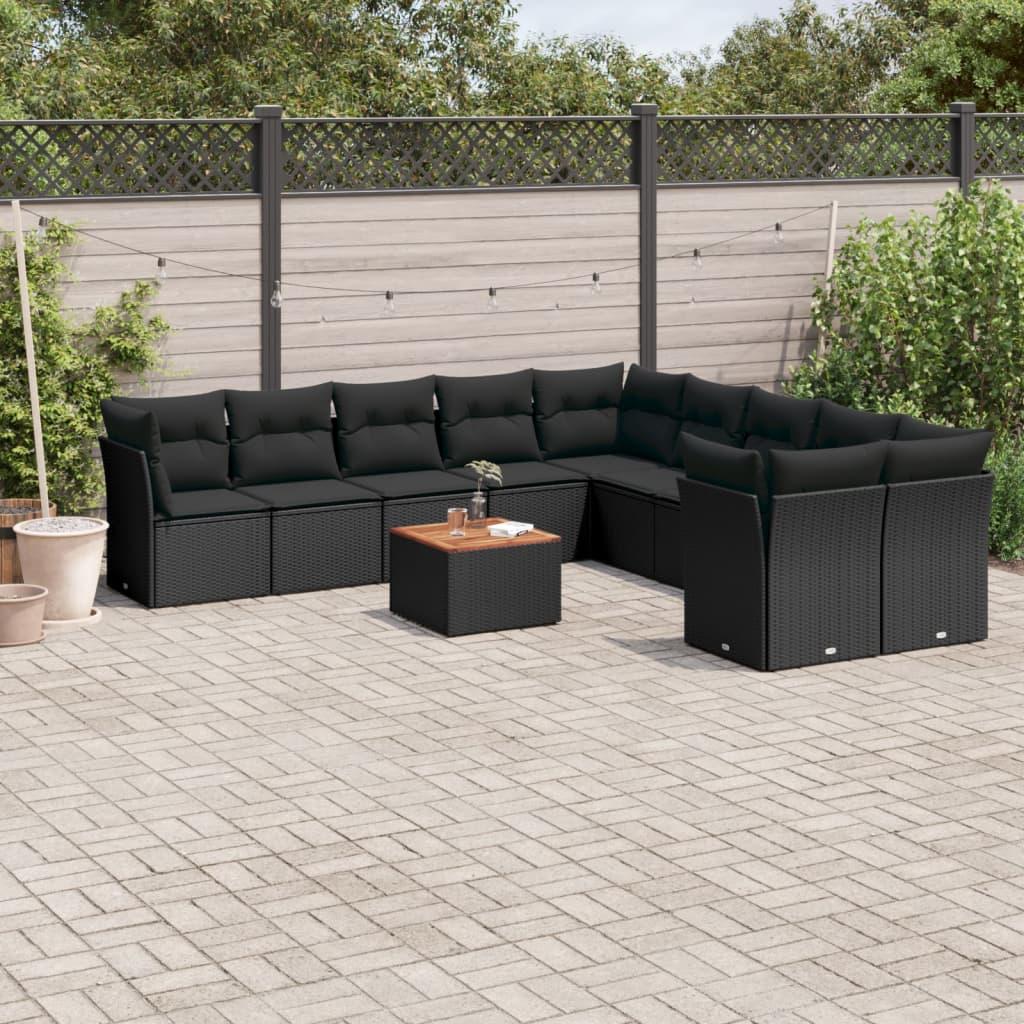 Sofasæt Til Haven 11 Dele Med Hynder Polyrattan - Sort / bord 6x midterdel 4x hjørnedel