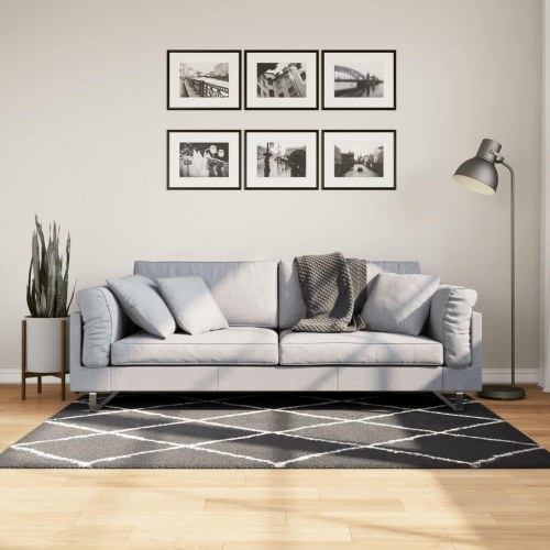 Shaggy gulvtæppe PAMPLONA 120x170 cm høj luv sort cremefarvet