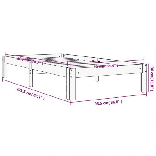 Sengeramme uden madras 90x200 cm massivt fyrretræ gyldenbrun