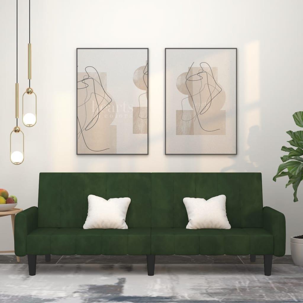 2-Personers Sovesofa Fløjl - Mørkegrøn / Med armlæn