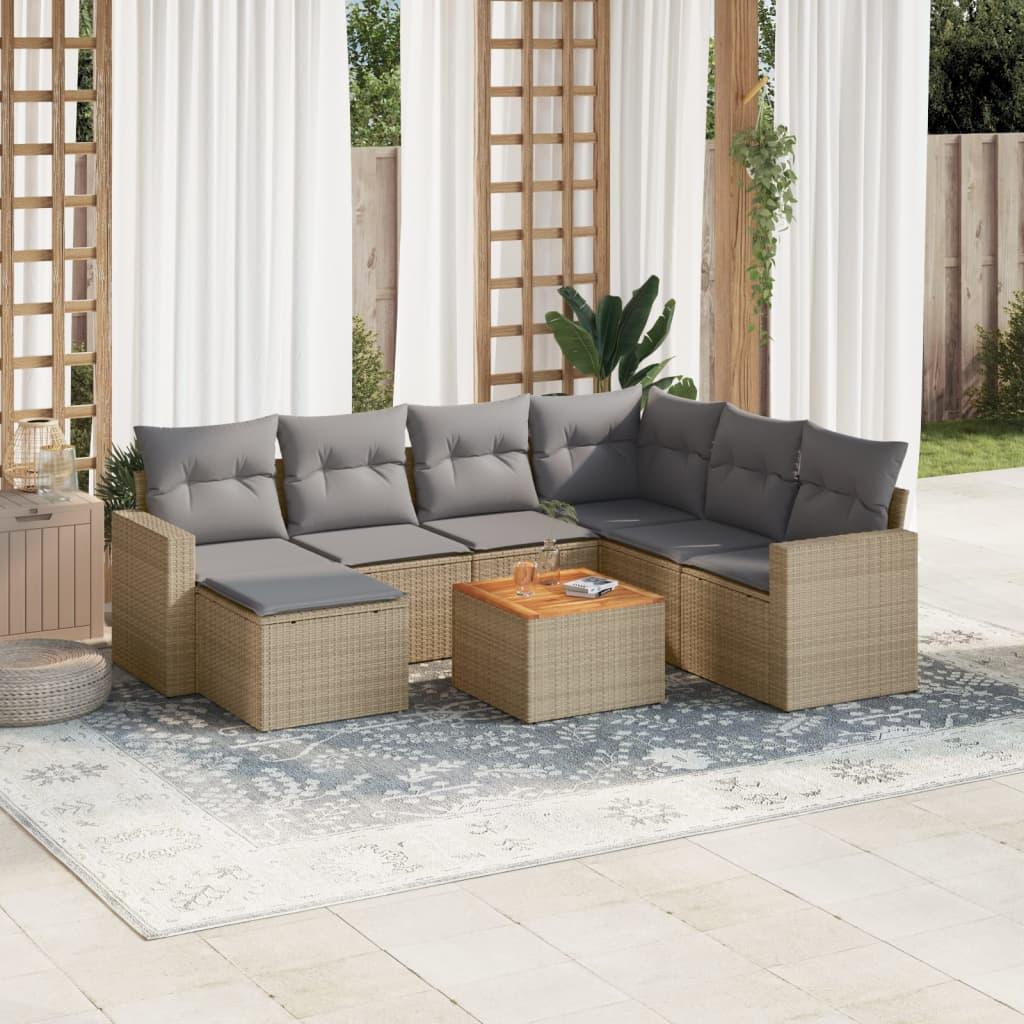 Sofasæt Til Haven 8 Dele Med Hynder Polyrattan - beige og grå / hjørnedel bord 3x midterdel