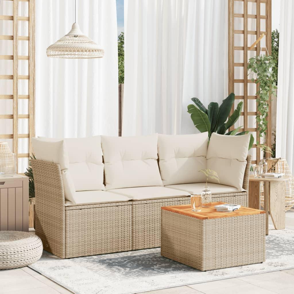 vidaXL sofasæt til haven 4 dele med hynder polyrattan beige