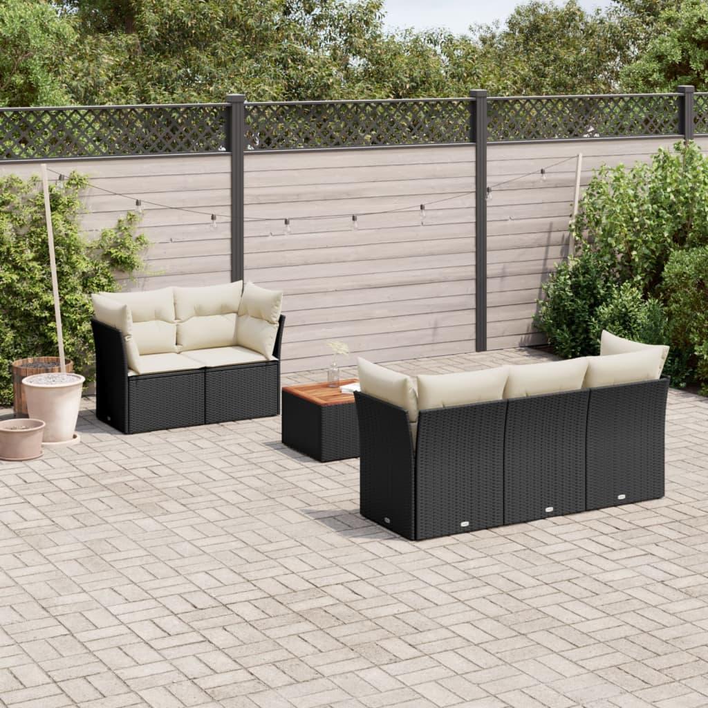 Sofasæt Til Haven 6 Dele Med Hynder Polyrattan - Sort og cremefarvet