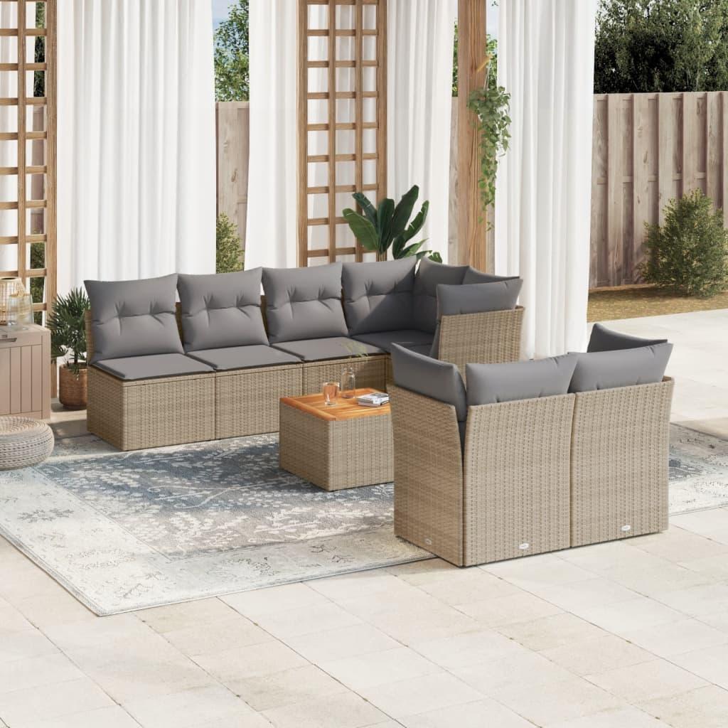 Sofasæt Til Haven 8 Dele Med Hynder Polyrattan - beige og grå / 4x hjørnedel 3x midterdel bord