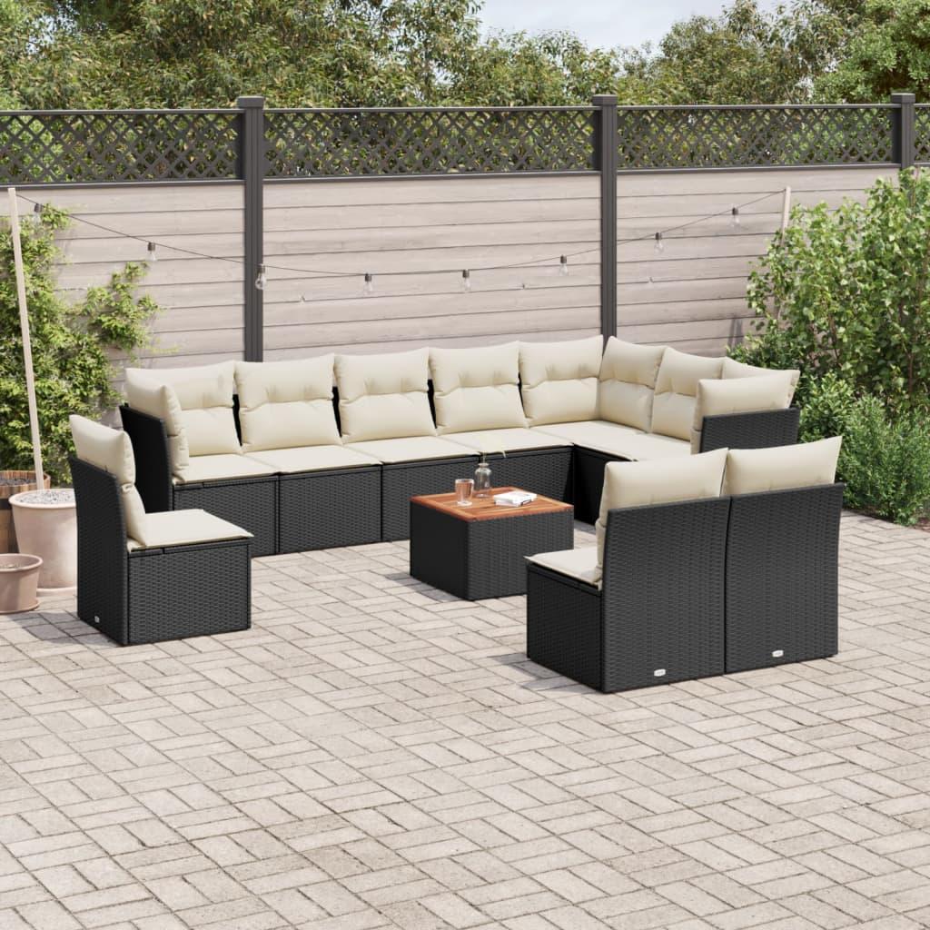 Sofasæt Til Haven 11 Dele Med Hynder Polyrattan Beige - Sort og cremefarvet