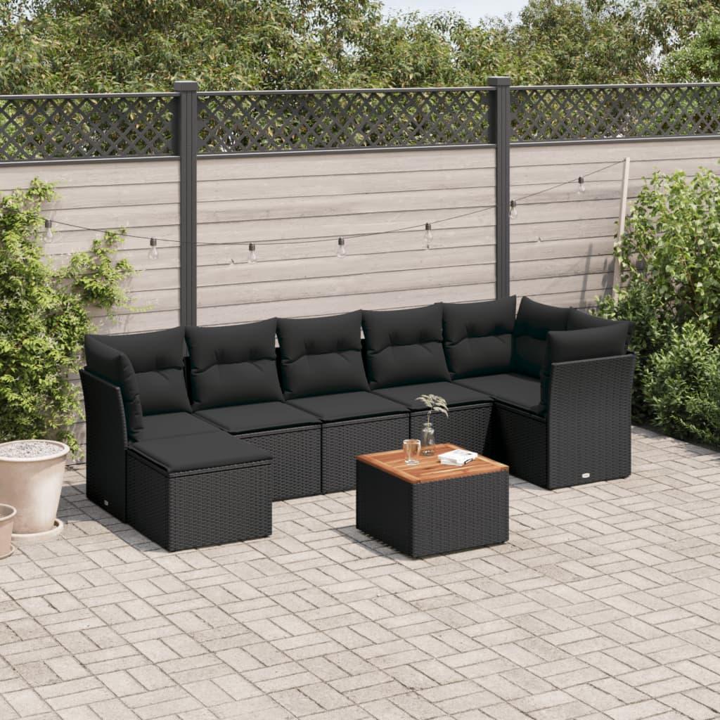 Sofasæt Til Haven 8 Dele Med Hynder Polyrattan - Sort / 3x hjørnedel bord 3x midterdel