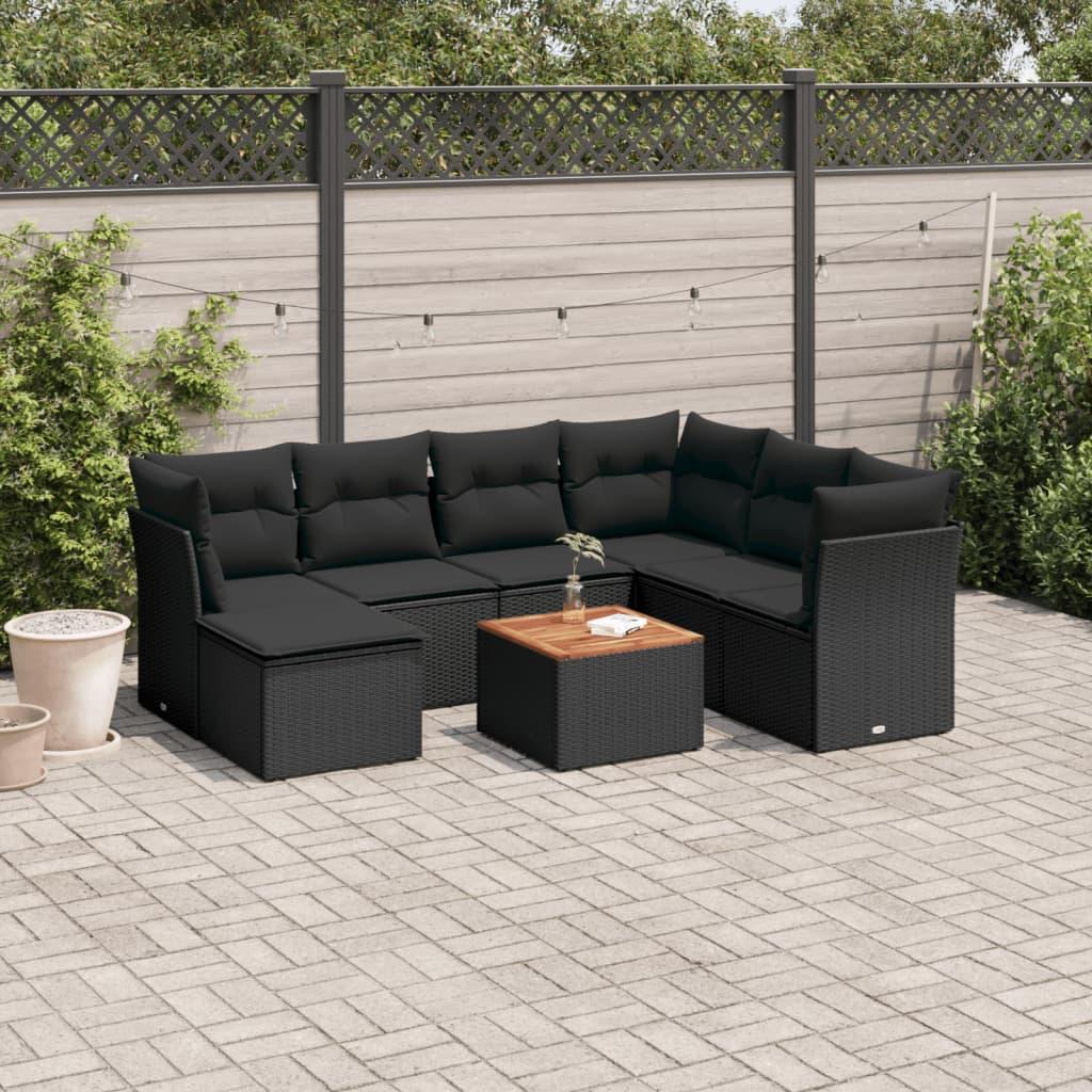 Sofasæt Til Haven 8 Dele Med Hynder Polyrattan - Sort / 3x midterdel bord 3x hjørnedel