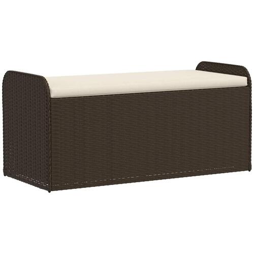 Opbevaringsbænk med hynde 115x51x52 cm polyrattan brun