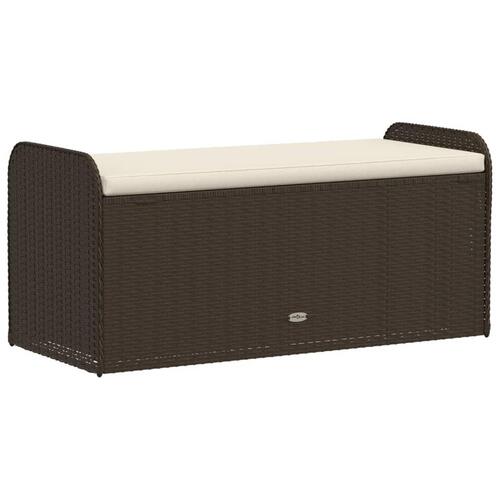 Opbevaringsbænk med hynde 115x51x52 cm polyrattan brun