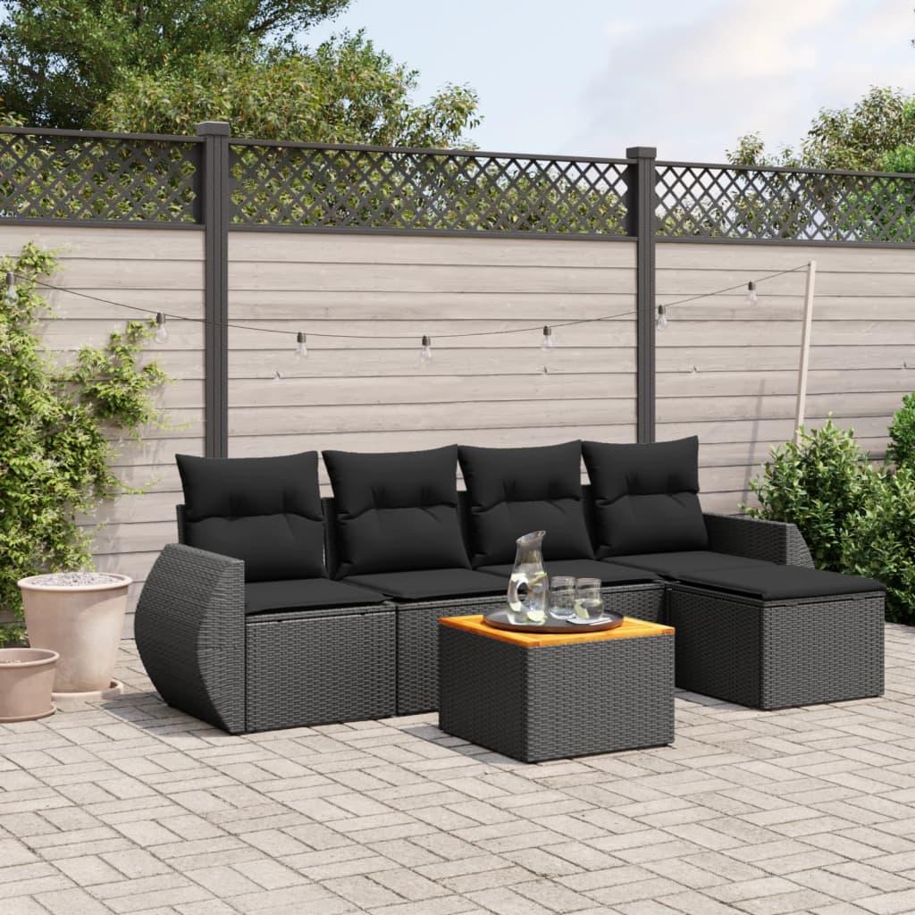 Sofasæt til haven i polyrattan - 6 dele med hynder, sort