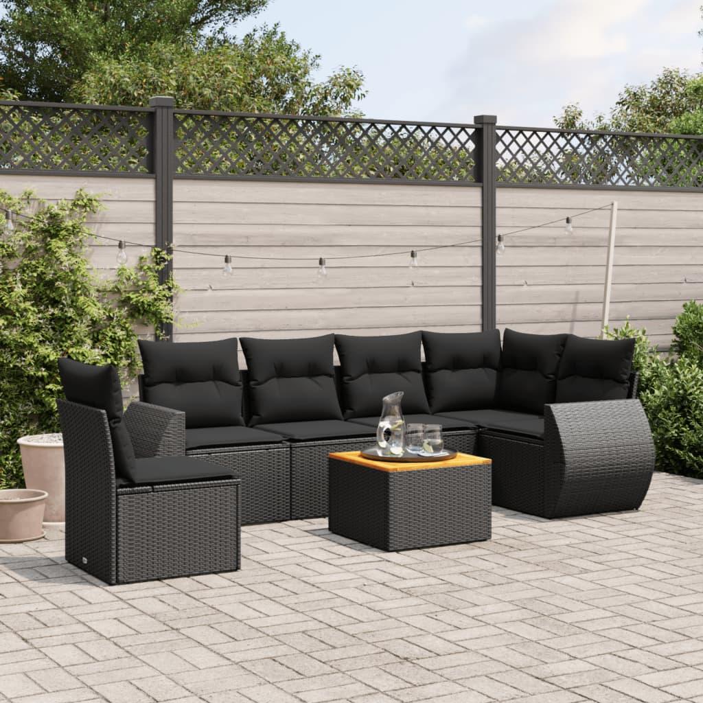 Sofaesæt Til Haven 7 Dele Med Hynder Polyrattan - Sort / 3x midterdel bord hjørnedel