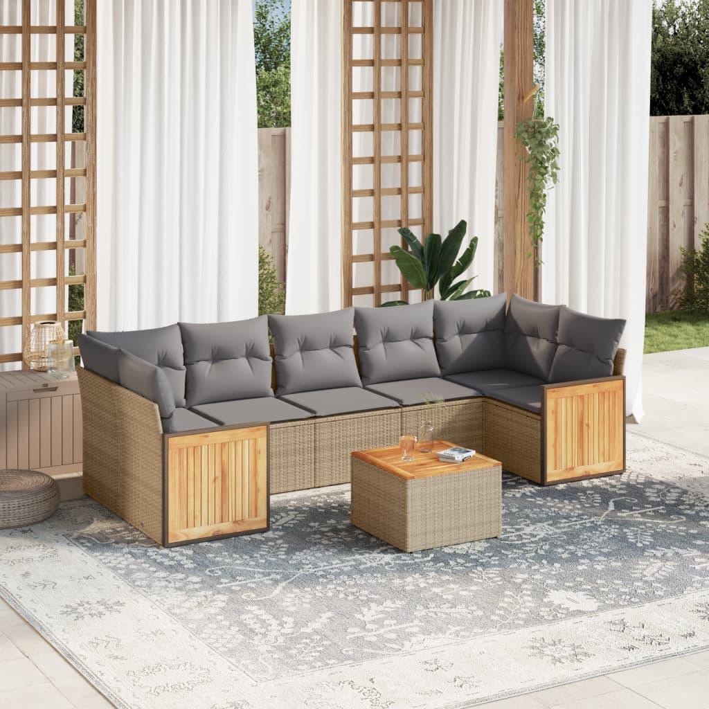 Sofasæt Til Haven 8 Dele Med Hynder Polyrattan Sort - beige og grå