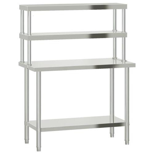 Køkkenbord med tophylde 110x55x150 cm rustfrit stål
