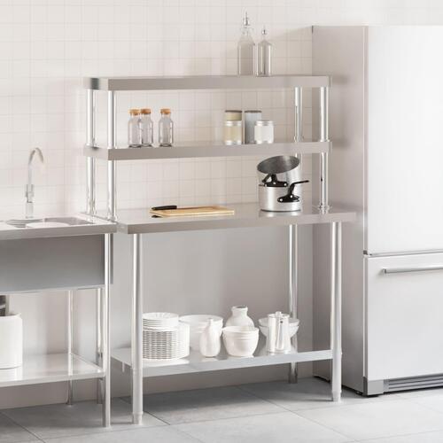 Køkkenbord med tophylde 110x55x150 cm rustfrit stål