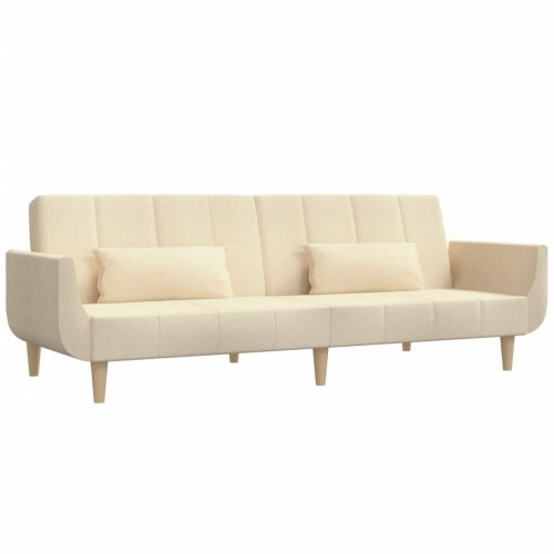 2-personers sovesofa i stof med 2 puder - cremefarvet