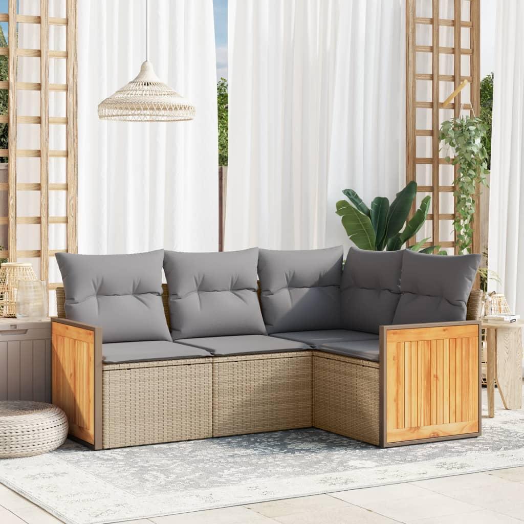 Sofasæt Til Haven 4 Dele Med Hynder Polyrattan - beige og grå / Uden bord