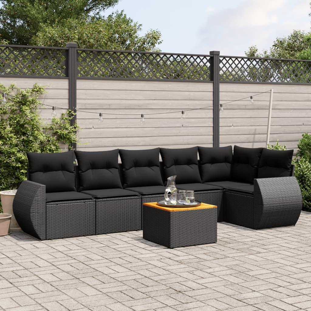 Sofaesæt Til Haven 7 Dele Med Hynder Polyrattan - Sort / bord hjørnedel 3x midterdel