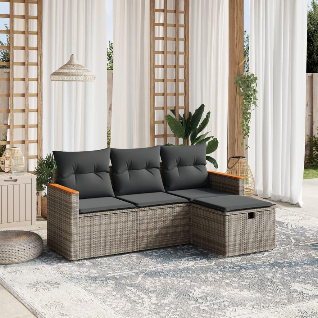Sofasæt Til Haven 4 Dele Med Hynder Polyrattan Beige - Grå / uden opbevaring