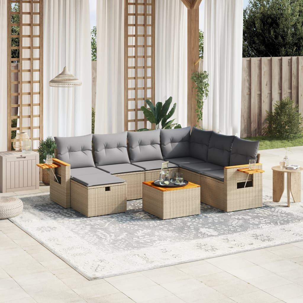 Sofasæt Til Haven 7 Dele Med Hynder Polyrattan - Blandet beige / Med bord