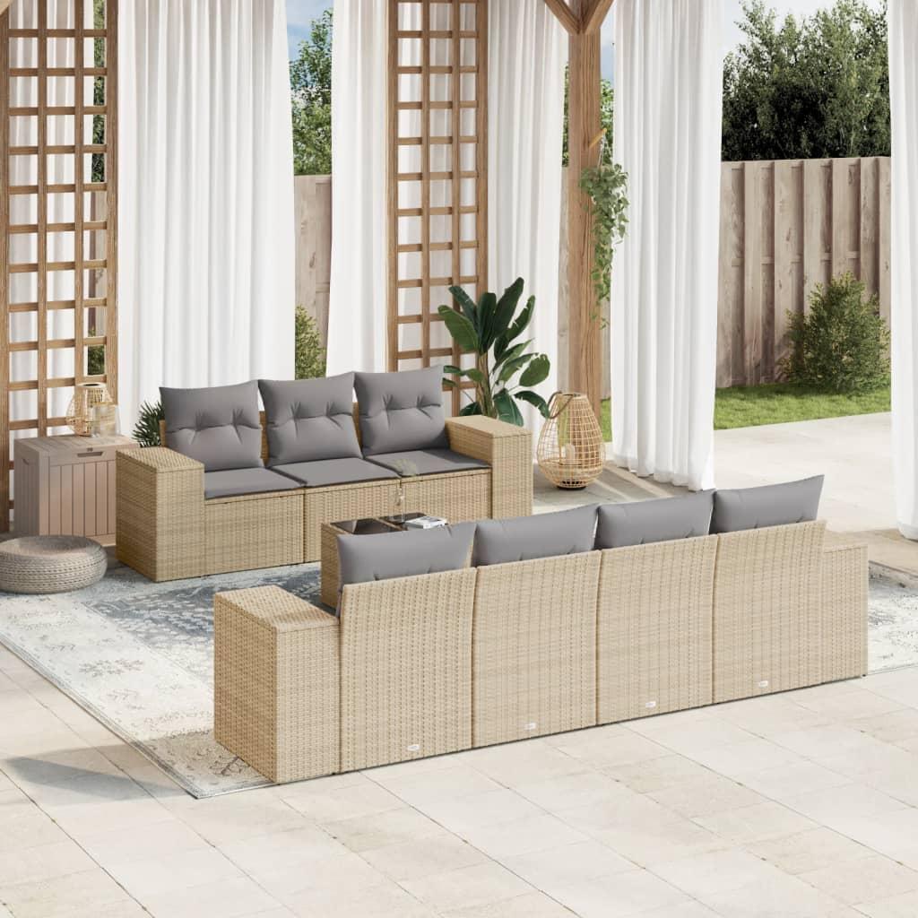 Sofasæt Til Haven 8 Dele Med Hynder Polyrattan - beige og grå