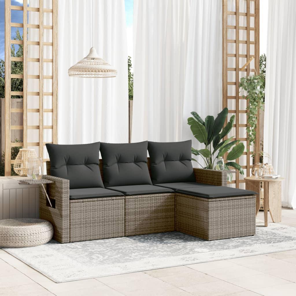 Sofasæt Til Haven 4 Dele Med Hynder Polyrattan Sort - Grå