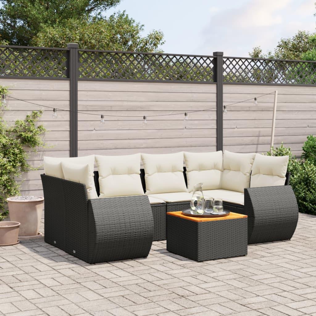 Sofasæt Til Haven 7 Dele Med Hynder Polyrattan - Sort og cremefarvet