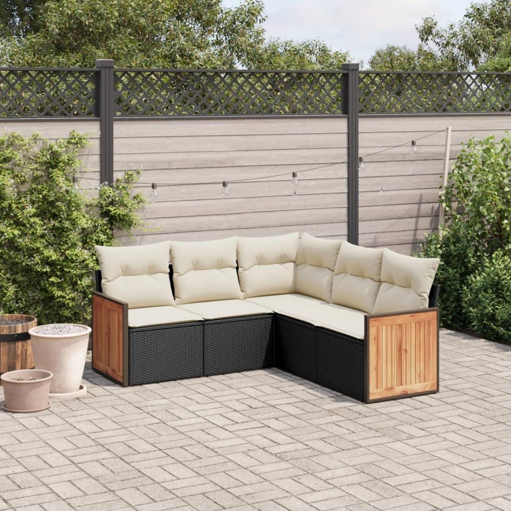 Sofasæt Til Haven 5 Dele Med Hynder Polyrattan - Sort og cremefarvet / Uden bord
