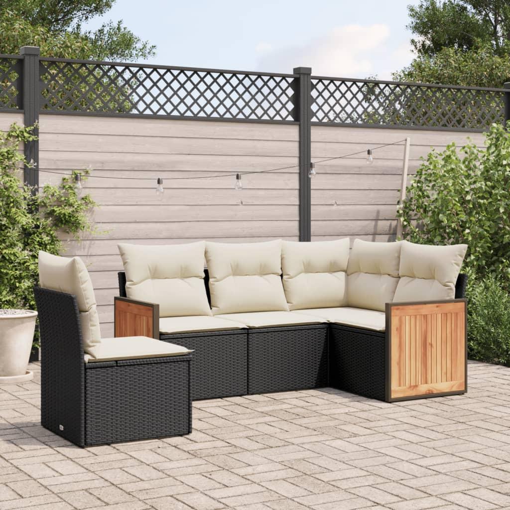 Sofasæt Til Haven 5 Dele Med Hynder Polyrattan - Sort og cremefarvet / Uden bord