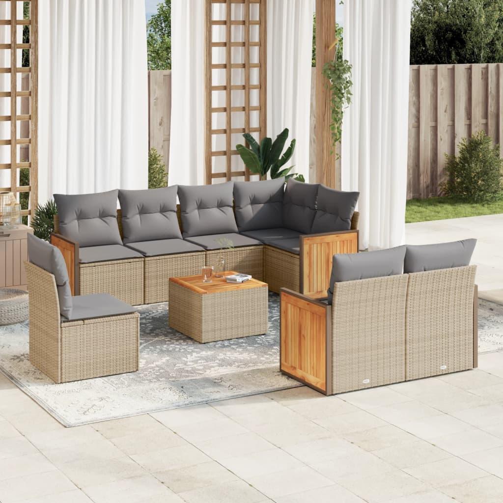 Sofasæt Til Haven 8 Dele Med Hynder Polyrattan - beige og grå / Med bord
