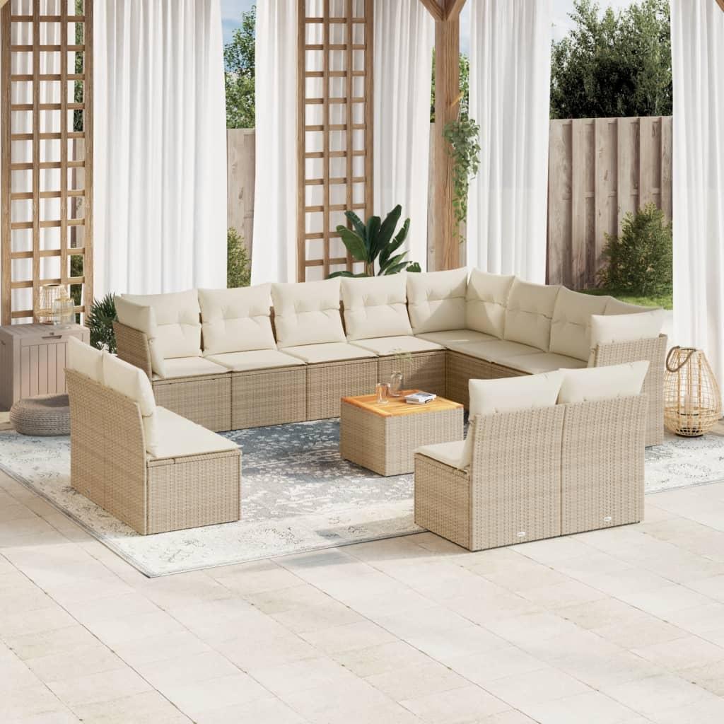 Sofast til haven i polyrattan - 13 dele med hynder, beige