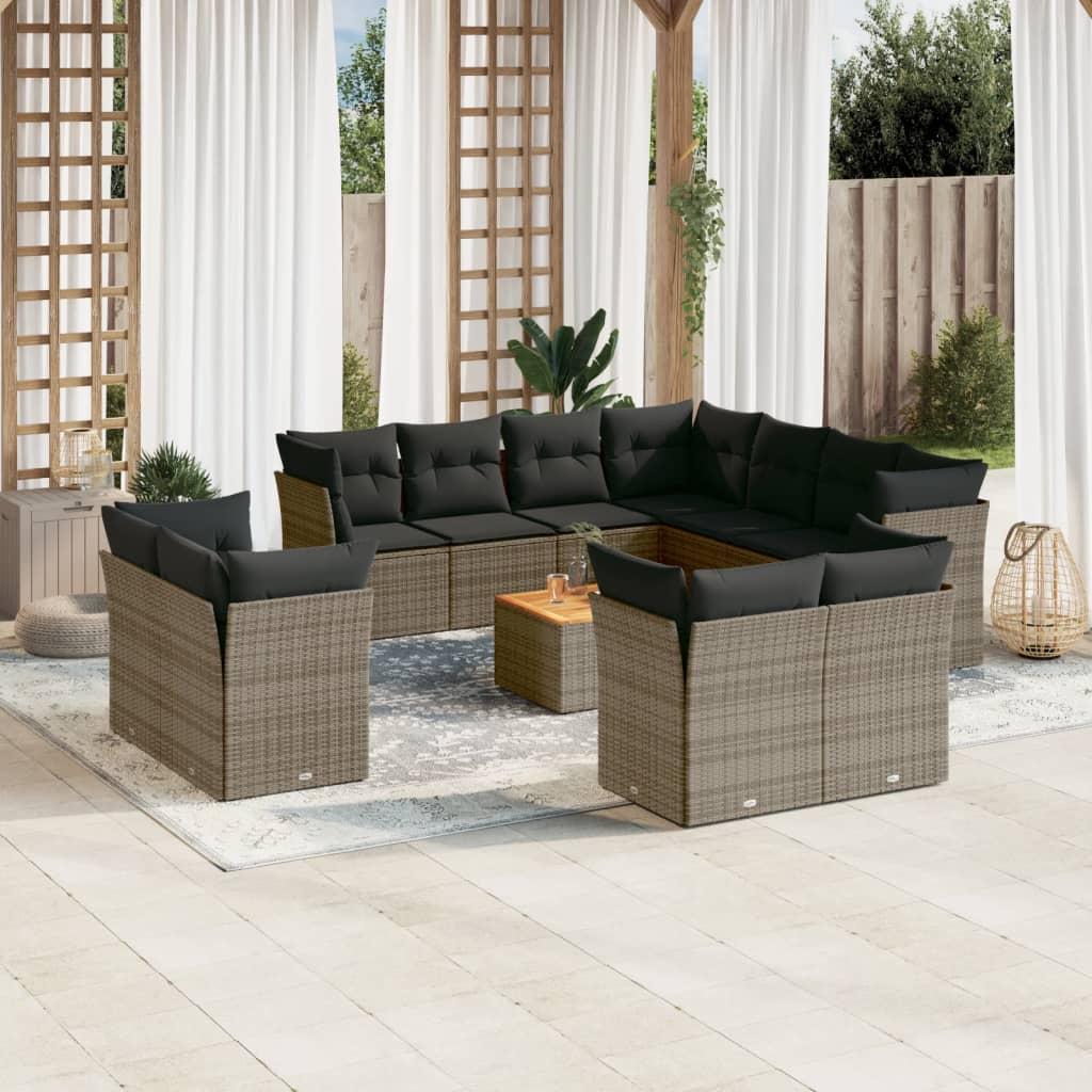 Sofasæt Til Haven 12 Dele Med Hynder Polyrattan Beige - grå og mørkegrå
