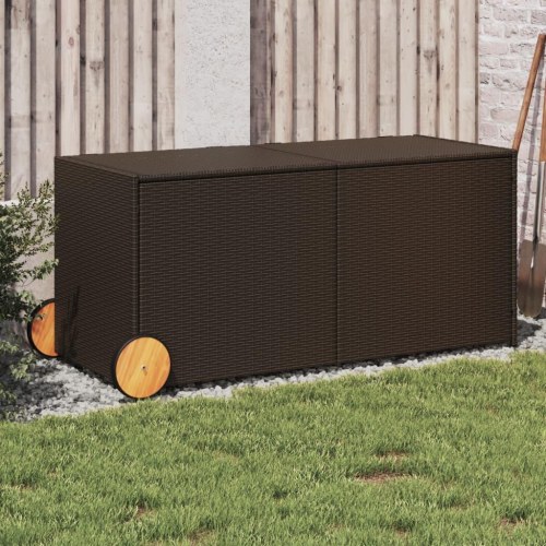 Opbevaringsboks med hjul 283 l i polyrattan - brun