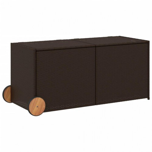 Opbevaringsboks med hjul 283 l i polyrattan - brun
