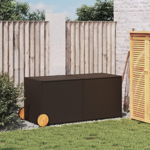 Opbevaringsboks med hjul 283 l i polyrattan - brun