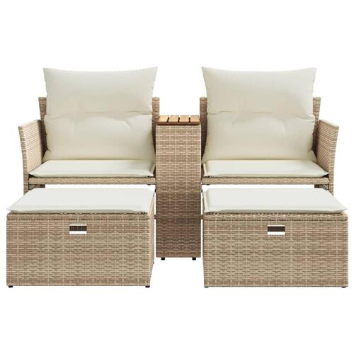 2-personers havesofa med skamler polyrattan beige