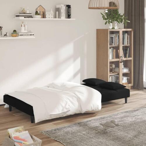 2-personers sovesofa med 2 puder fløjl sort