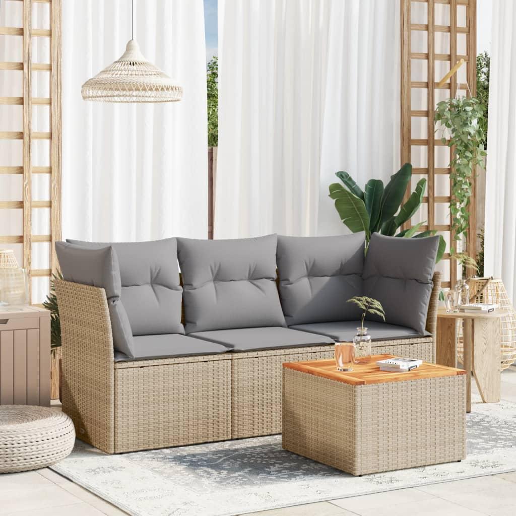 Sofasæt Til Haven 4 Dele Med Hynder Polyrattan Sort - beige og grå