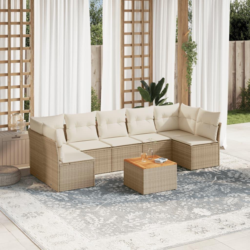Sofasæt til haven 8 dele med hynder i polyrattan beige