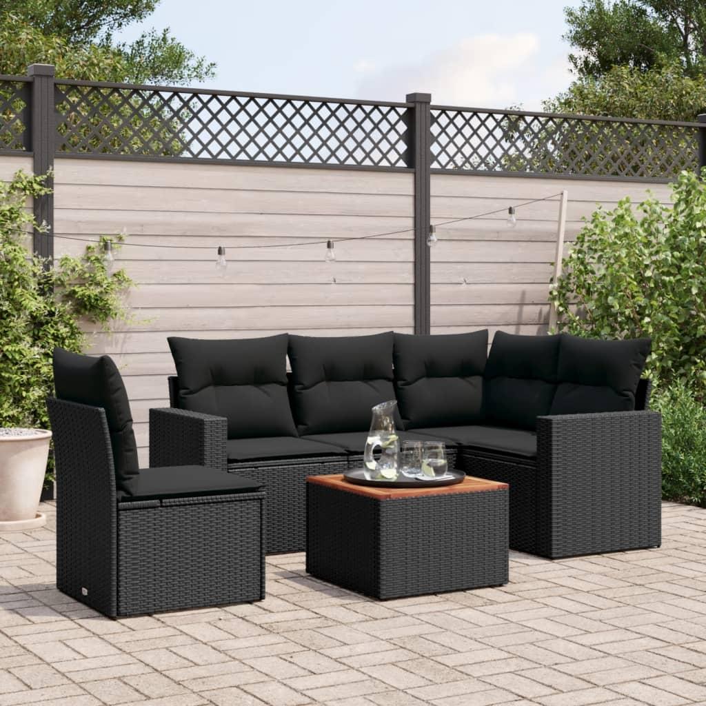 Sofasæt Til Haven 6 Dele Med Hynder Polyrattan - Sort / 2x middle table 1x corner