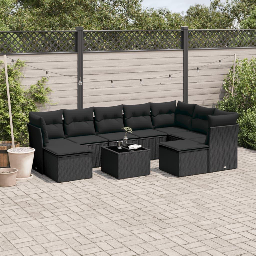 Sofasæt Til Haven 9 Dele Med Hynder Polyrattan - Sort / Med bord