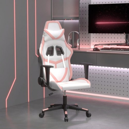 Gamingstol med massagefunktion - hvid og lyserød