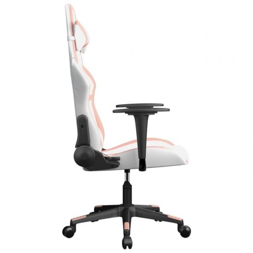 Gamingstol med massagefunktion - hvid og lyserød
