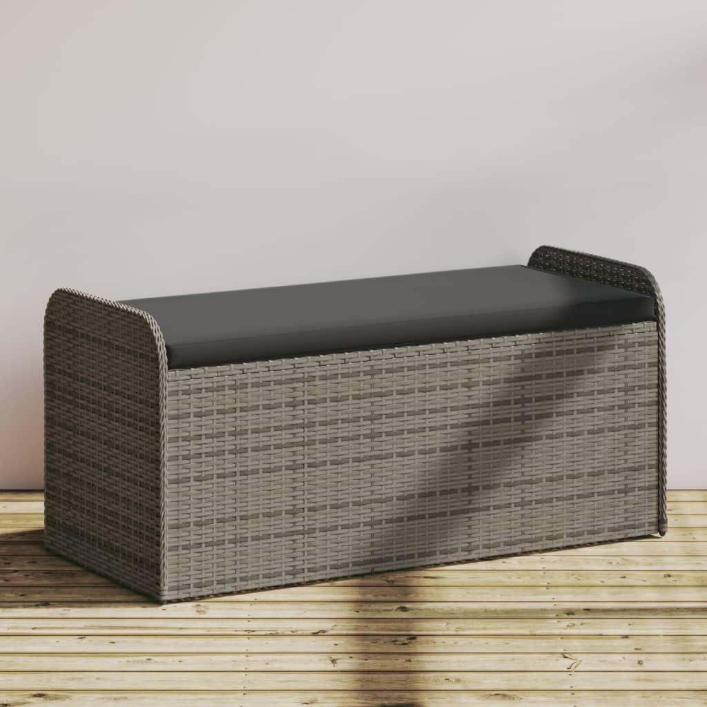 Opbevaringsbænk med hynde 115x51x52 cm polyrattan grå
