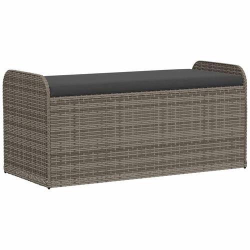 Opbevaringsbænk med hynde 115x51x52 cm polyrattan grå