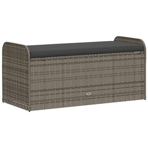 Opbevaringsbænk med hynde 115x51x52 cm polyrattan grå