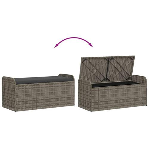 Opbevaringsbænk med hynde 115x51x52 cm polyrattan grå